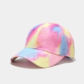 Detailed view of colorful tie-dye patterns on a cotton baseball cap with artistic gradients - Pink Yellow Blue Gradient Tie-Dye (3#)