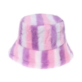 Chapeau bob duveteux pour femme avec rayures verticales rose violet blanc texture peluche - Rayures verticales rose violet blanc (E)