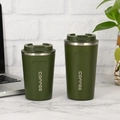 Green 304 stainless steel insulated coffee cups in two sizes on marble desk - Normal Lid Green