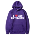 Purple I Love My Boyfriend printed hoodie with drawstring hood and kangaroo pocket - S / Top (I Love My Boyfriend) / Purple