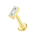 G23 titanium internally threaded gold labret stud with emerald cut clear zircon - Gold Rectangular Single Rhinestone Style (#7) / 1.2*8mm