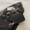Black embossed square crossbody bag with floral texture and vintage wide strap - Black