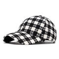 Casquette de baseball pour femme en tweed à carreaux pied-de-poule noir et blanc - Réglable / Carreaux Blancs
