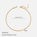 Collana a catena a fune dorata da 3mm in acciaio inossidabile con dettagli di peso - Oro 3mm-38+5cm