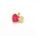 Gold-plated heart pendant with pink enamel and sparkling pavé zircon detailing - #1 Solid Style / Red
