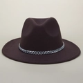 Dark brown wool fedora hat with a stylish silver chain band in a minimalist design - M (56-58cm) / Coffee
