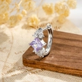 Silver mini hoop earring featuring a square purple zircon and clear stone accents - Blue-Purple (Single Piece) (A1013-3)