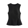 Mouwenloze zwarte damestop met ronde hals, getailleerde peplum-stijl en plooien - XS / Zwart