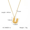Detailed dimensions for golden puffy U-letter bubble necklace with weight and length parameters - Letter U (HC-N40051-U)