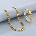 Conjunto de collar y pulsera de cadena Figaro dorada en acero inoxidable pulido - 9mm de ancho, Pulsera 21cm / Estilo A Dorado