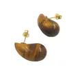 Tiger eye teardrop stud earrings with gold plating and natural brown striped stones - Tiger's Eye
