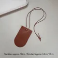 Minimalist dark brown leather mini crescent bag necklace, total length 90cm - 43# Dark Brown Leather Bag
