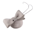Elegant beige linen fascinator hat with a large decorative bow and delicate feathers - Gray