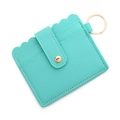 Mint green textured leather card holder with scalloped edges and gold keychain ring - C10 Mint Green