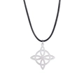 Collier avec pendentif noeud de sorcière en acier inoxydable et cordon en cire noire - Acier Argenté Noeud de Sorcière Cordon en Cuir