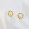 Detail of gold-plated hoop earrings with micro-set zircon and hollow star patterns - Starry Circle