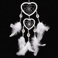 White double heart dreamcatcher with soft feathers and shell beads on a black background - 8002A Small-White