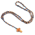 Religious prayer beads with natural earthy stones and a carved wooden cross pendant - Jasper