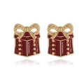 Christmas gift box stud earrings in red enamel with gold bow and metallic finish - Red Gift Box Stud Earrings