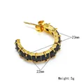 Fashionable gold C-shape hoop earrings with black square zircons and matte finish - Gold Black Zirconia (Single)