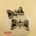 Antique bronze zinc alloy bow charms with hollow lace pattern for DIY jewelry making - A3207-30*16MM / Bronze