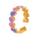 Verstelbare gouden ring met kleurrijke roze en paarse emaille hartjes voor dames - KC Goud Veelkleurig