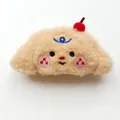 Detail of plush puppy hair clip with cherry embroidery measuring 5.5cm by 11cm - Khaki Cherry Dog