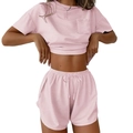 Women's two-piece pink and white striped loungewear set with t-shirt and shorts - S / Top And Bottom / Pink Stripe