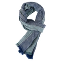 Men's navy blue striped scarf with fringe, cotton linen blend casual summer style - Navy Green