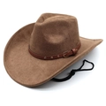 Cappello da cowboy in pelle scamosciata marrone con fascia borchiata e sottogola - M(56-58cm) / Caffè Chiaro