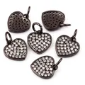 Gunmetal heart charm pendant with pavé crystals and top ring for DIY jewelry making - Heart Type C / Gunmetal