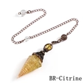 Handmade citrine crystal pendulum pendant with copper wire wrap and matching long chain - Citrine Ancient Bronze