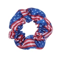 American flag print satin scrunchie with red white and blue patterns on white background - Blue Flag