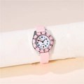 Pink quartz student watch with colorful numbers and soft silicone strap for kids - Pink