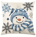 Détail de la taie d'oreiller de Noël en lin avec imprimé bonhomme de neige - TQYM41-5 Bonhomme de Neige Oiseau / 45*45cm Lin simple face