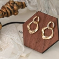 Exquisite golden twisted double hoop earrings with sparkling zircon accents on top hoop - Golden Twisted Geometric Rhinestone Double Ring Earrings