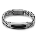 Men's silver square chain bracelet with black wavy texture and magnetic clasp - Steel Color (KB146270-KLHQ)