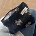 Floral canvas makeup bag with black fabric and brown rose pattern, large capacity zipper pouch - Wrinkled Black Rose