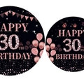 Roségoldene Aufkleber zum 30. Geburtstag mit Ballons und Pailletten auf schwarzem Grund - Dreißigster Geburtstag - Kleine Teller