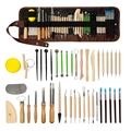 30pcs ceramic and clay sculpting tool set with wood handles and black canvas storage roll - 42-piece Clay Tool Set (including Hole Punch) / Leather Bag