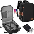 Versatile black travel backpack with 180-degree opening, USB port and shoe bag - Black Upgraded