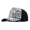 Berretto da baseball nero da donna con strass arcobaleno, elegante cappello da sole - Regolabile / Nero