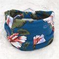 Bohemian style wide elastic headband featuring blue hibiscus floral print on soft fabric - 70