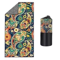 Quick-dry microfiber beach towel with orange paisley pattern and mesh carry bag - Paisley (Double-sided Print with Mesh Bag)