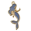Golden mermaid pendant with purple-blue enamel and glitter for DIY jewelry making - Blue Mermaid