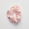 Pink silk-like satin scrunchie with soft pleated texture on white background fabric - Scrunchie_No.23 Pink