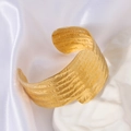 Minimalist wide hammered gold cuff bracelet with textured finish in elegant setting - 1090-Modern Minimalist Hammered Wide Cuff