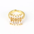 Detailed shot of gold adjustable ring featuring marquise-cut white zircon in double rows - Adjustable Open / Double Row Marquise Style(XJZ37)