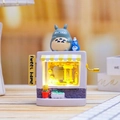 Carillon meccanico a tema Totoro con luce LED e scritta Sweet Home su base in legno - Statuetta di Gatto Grigio (977-1B con luce) / A manovella