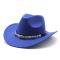 Détail d'un chapeau de cowboy bleu avec bandeau ethnique orné de perles turquoise - M (56-58cm) / Bleu